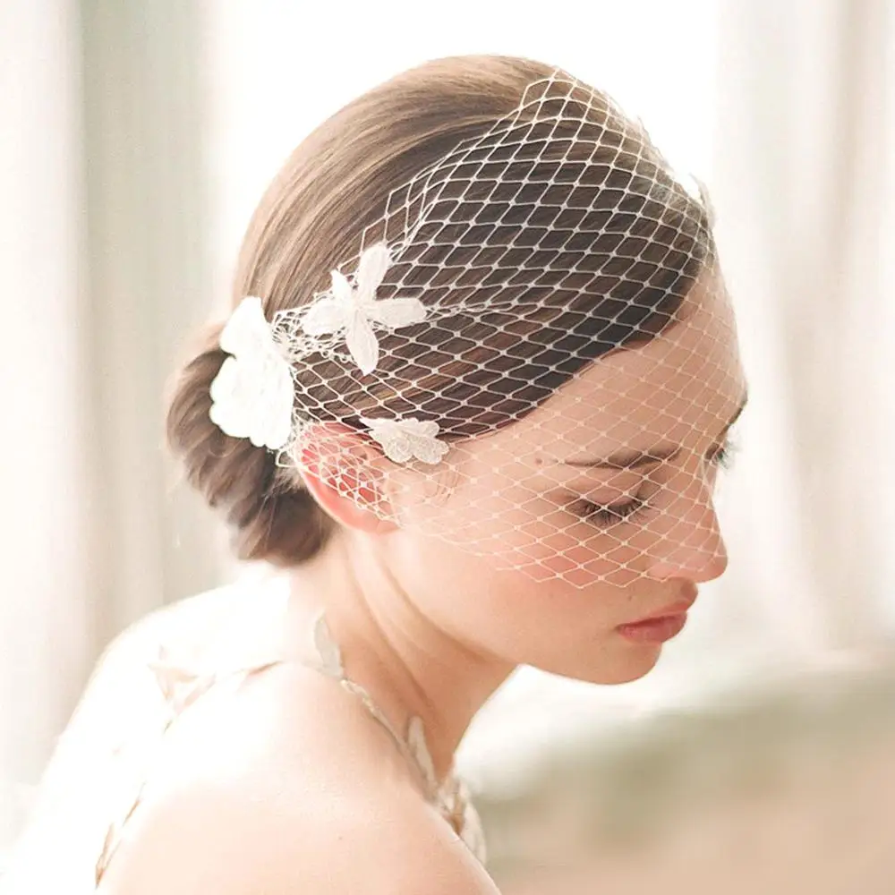 2021 Cheap White Wedding Bridal Birdcage Women Face Veil Fascinator With Hair Comb