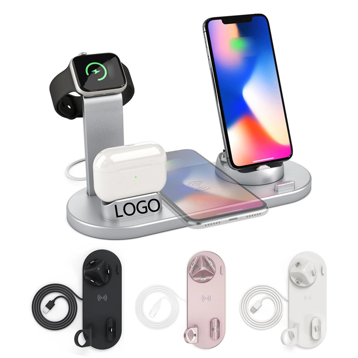 Rotating Wireless Charger Station for Smartphones Earphones Tablet Multiple Devices