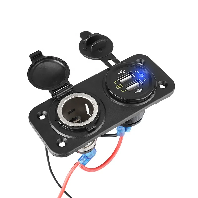 12V 24V Dual USB Charger Socket for Car Boat Bus VAN RV Panel mount USB Charging Port Cigarette Lighter outlet