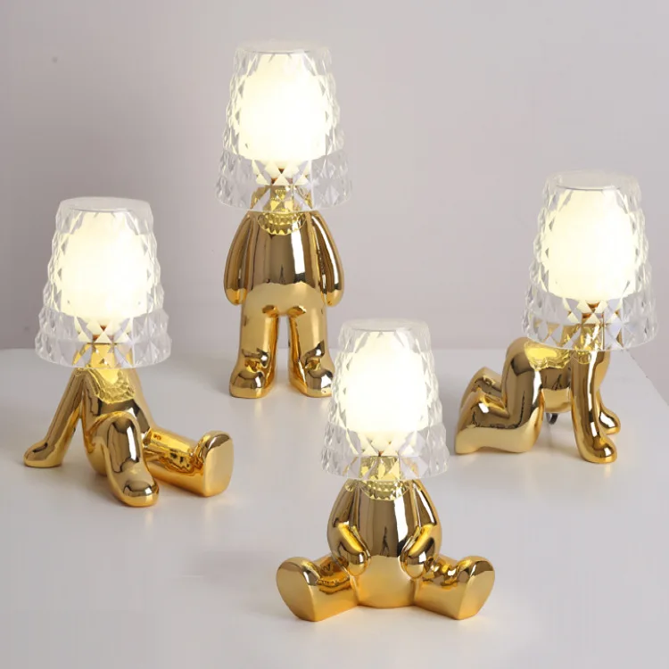 Nordic Plating Golden Human Sculpture Light Hot Ins Candeeiro De Mesa Dourado Night Light Little Golden Man Table Lamp