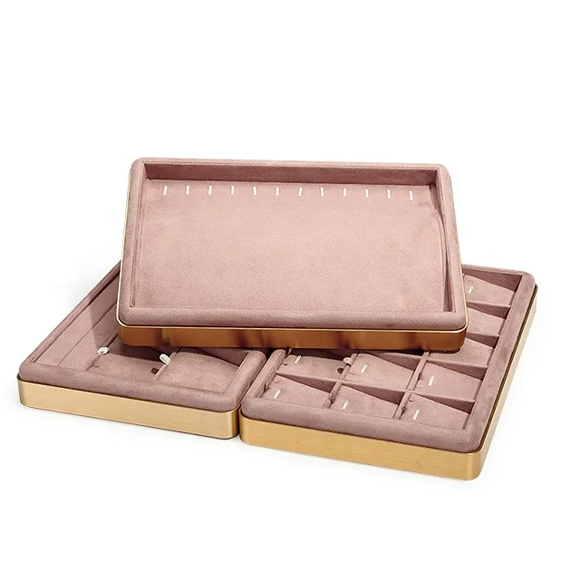 VANLOCY Jewelry Display Trjewelry Display Traylry Necklace Bracelet Earring Ring Display Tray Pink Metal Offer Cases