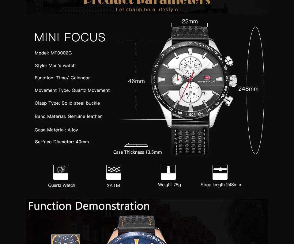 Business Gifts/Show Accessories/Mini Focus MF0002G Men Watch Rose Case Black Face Quartz Watch