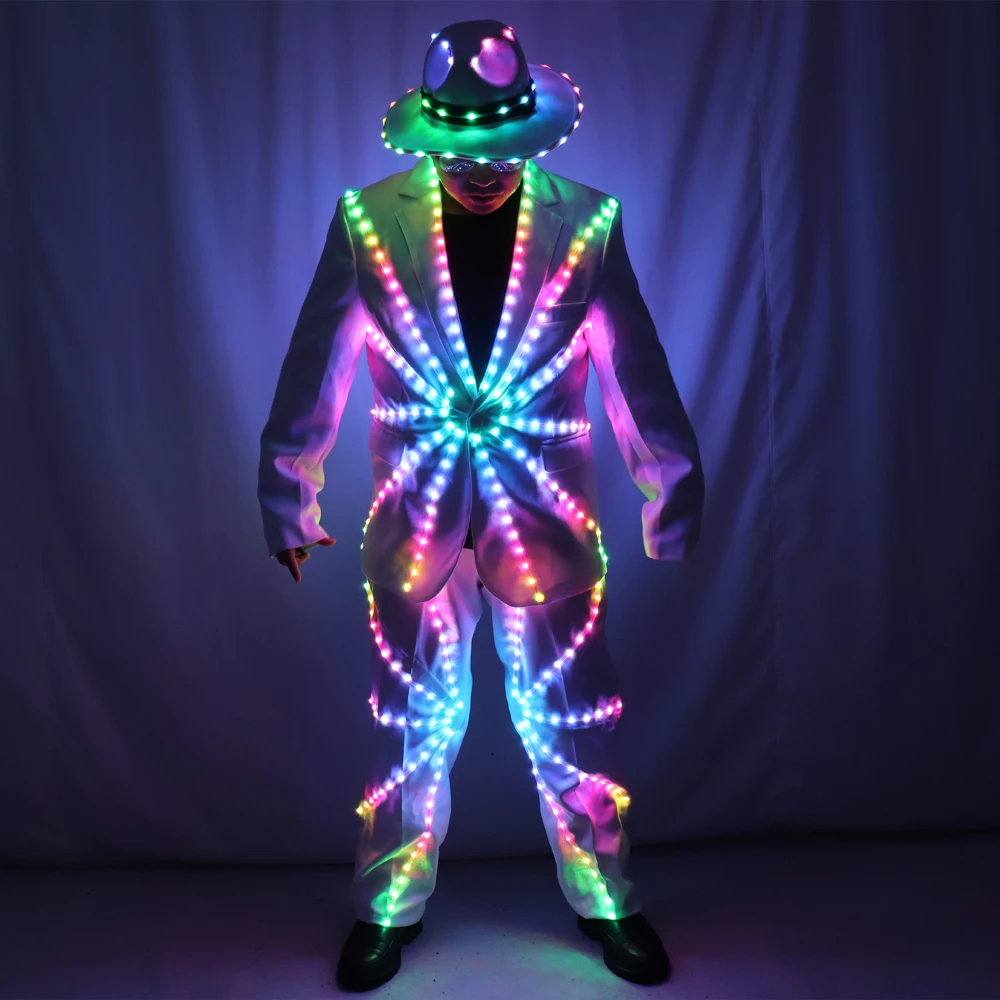 Full Color LED Bra Suit for Adults Luminous Stage Dance Performance Show Dress with Growing Lights for Weddings Night Club Armor