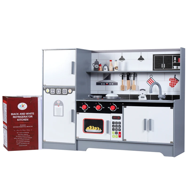 Children Soft Cooking Black and white refrigerator kitchen Toys From China  Factory  Kitchen  Set Wooden Toys