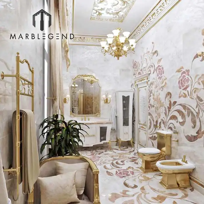 
Pink And Gold Designer Latest Luxury Marble Interior Bathroom Wall Tile Designs 