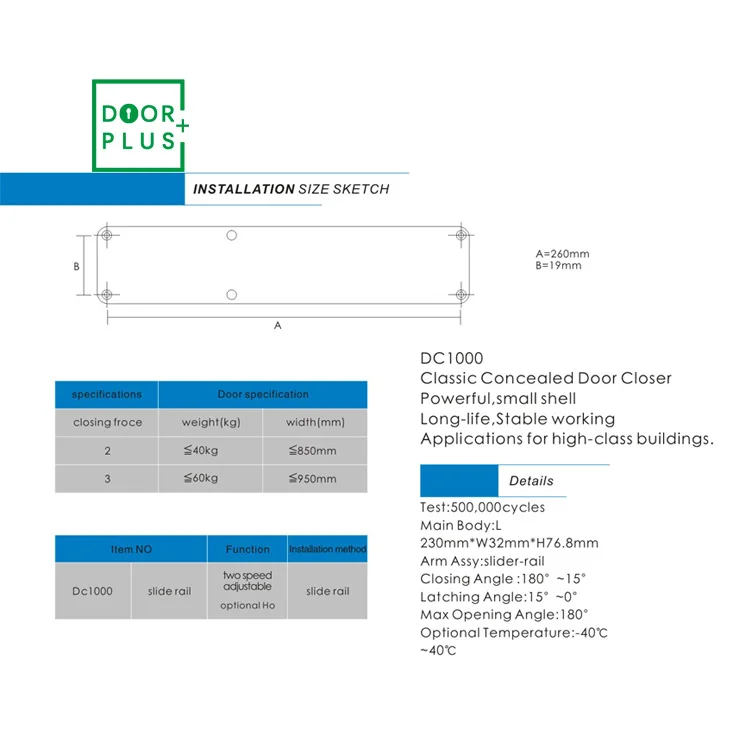 Doorpuls High Quality strong closing and latching power sliding arm Classic Concealed Aluminum Alloy Hydraulic Door Closer