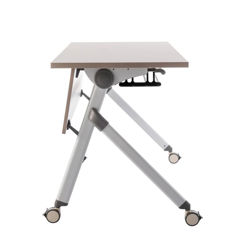 White frame brown desk top Mobile Conference Table Foldable Rollable Meeting Table