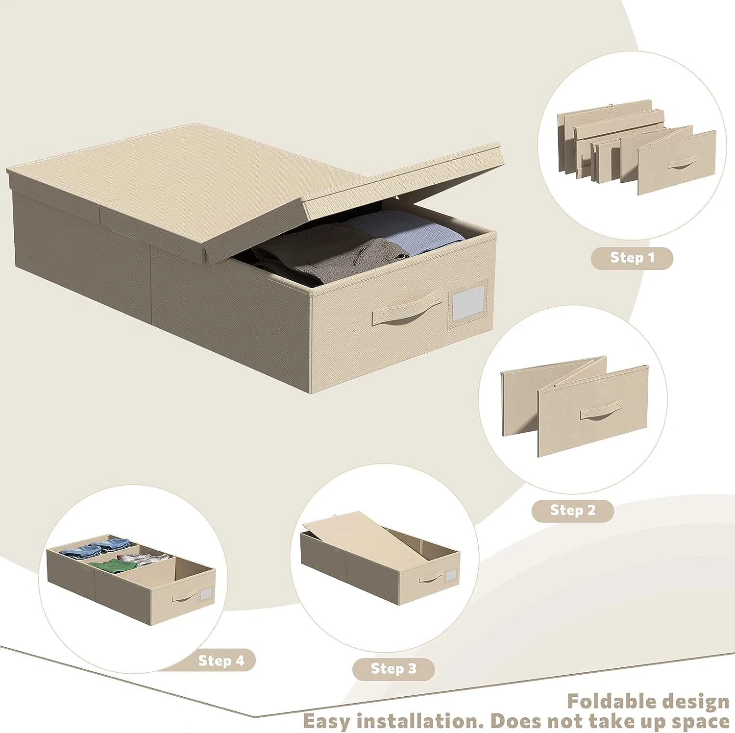 Foldable Under Bed Bags Large Under Bed Storage Boxes Thick Breathable Underbed Clothes Storage Bags Zippered Organizer