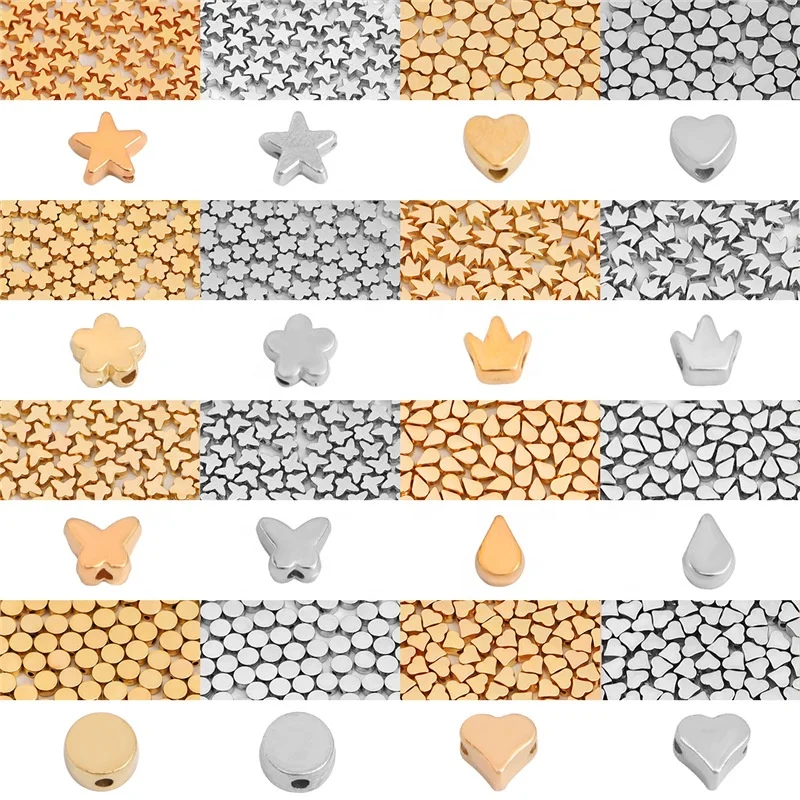 2mm Small Hole Heart Star Crown Clover Flower Shaped Tiny Spacer Bead Charms/