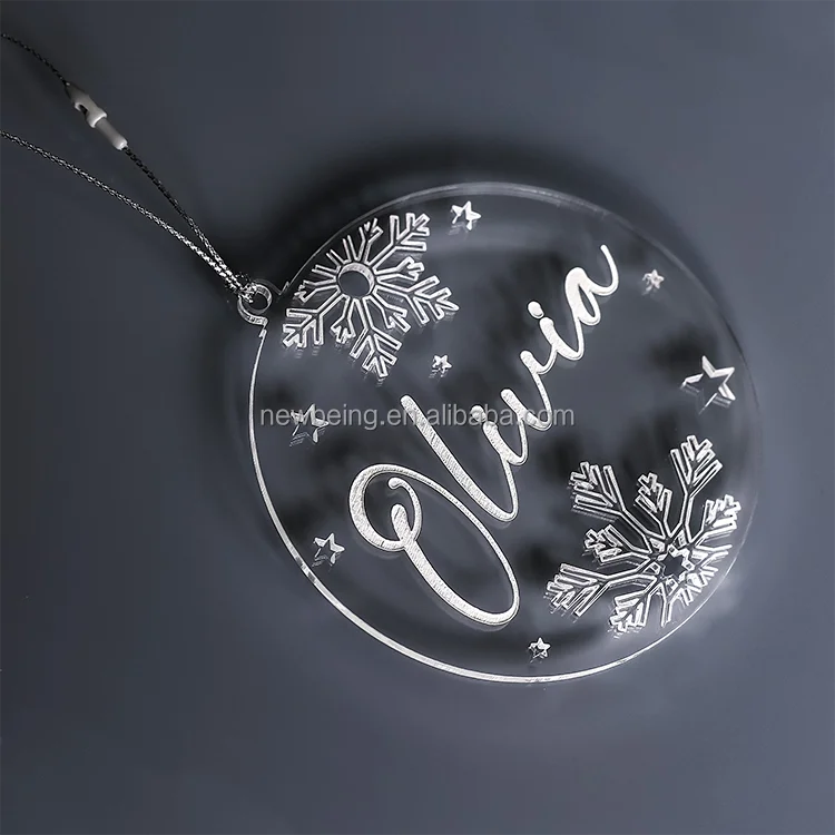 Personalised Christmas Bauble - snowflake and star frosted and clear acrylic name ornament
