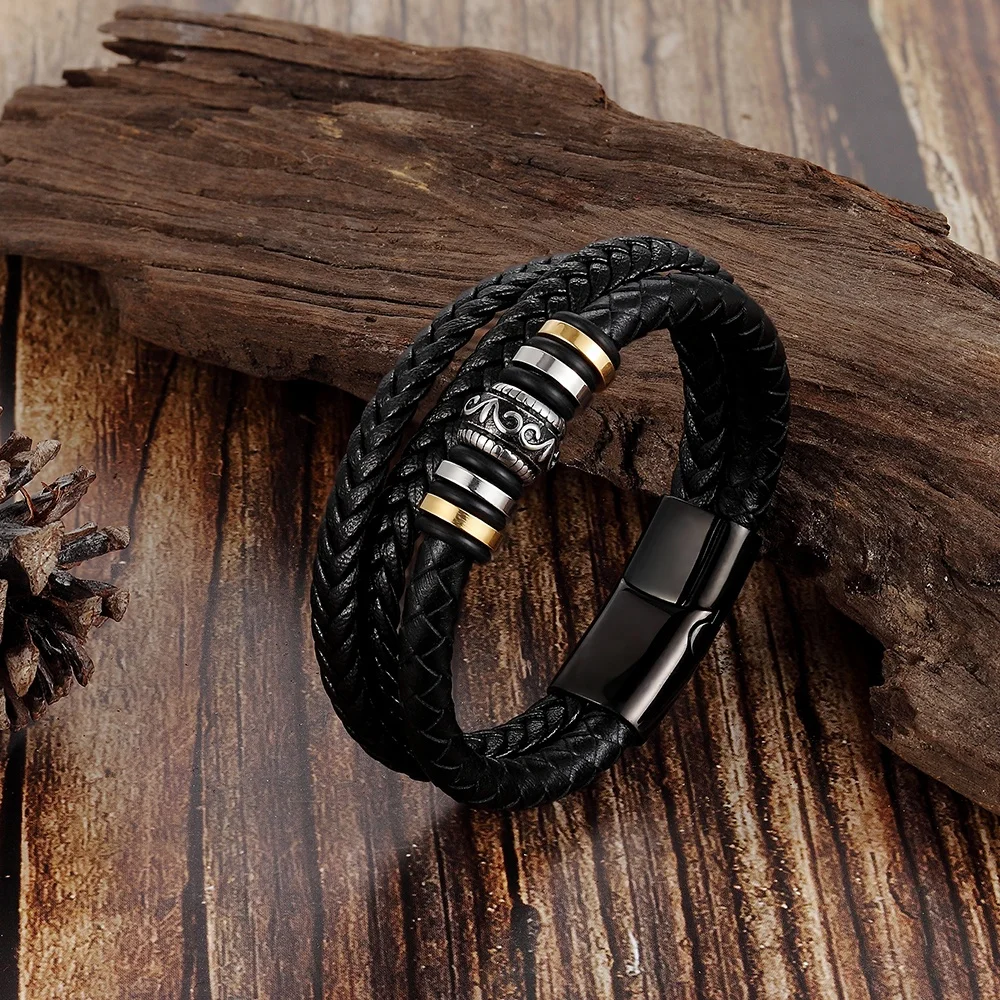 Trendy 2019 men fashion brown black Genuine Leather magnet close Cuff  costume  bracelets