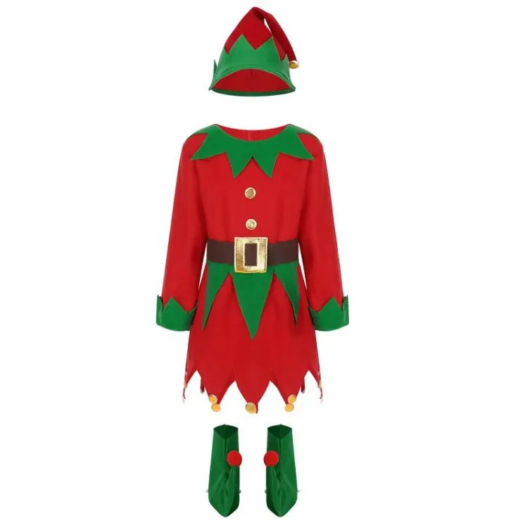 Adult christmas costume children christmas elf suit red and green color scheme cosplay costume
