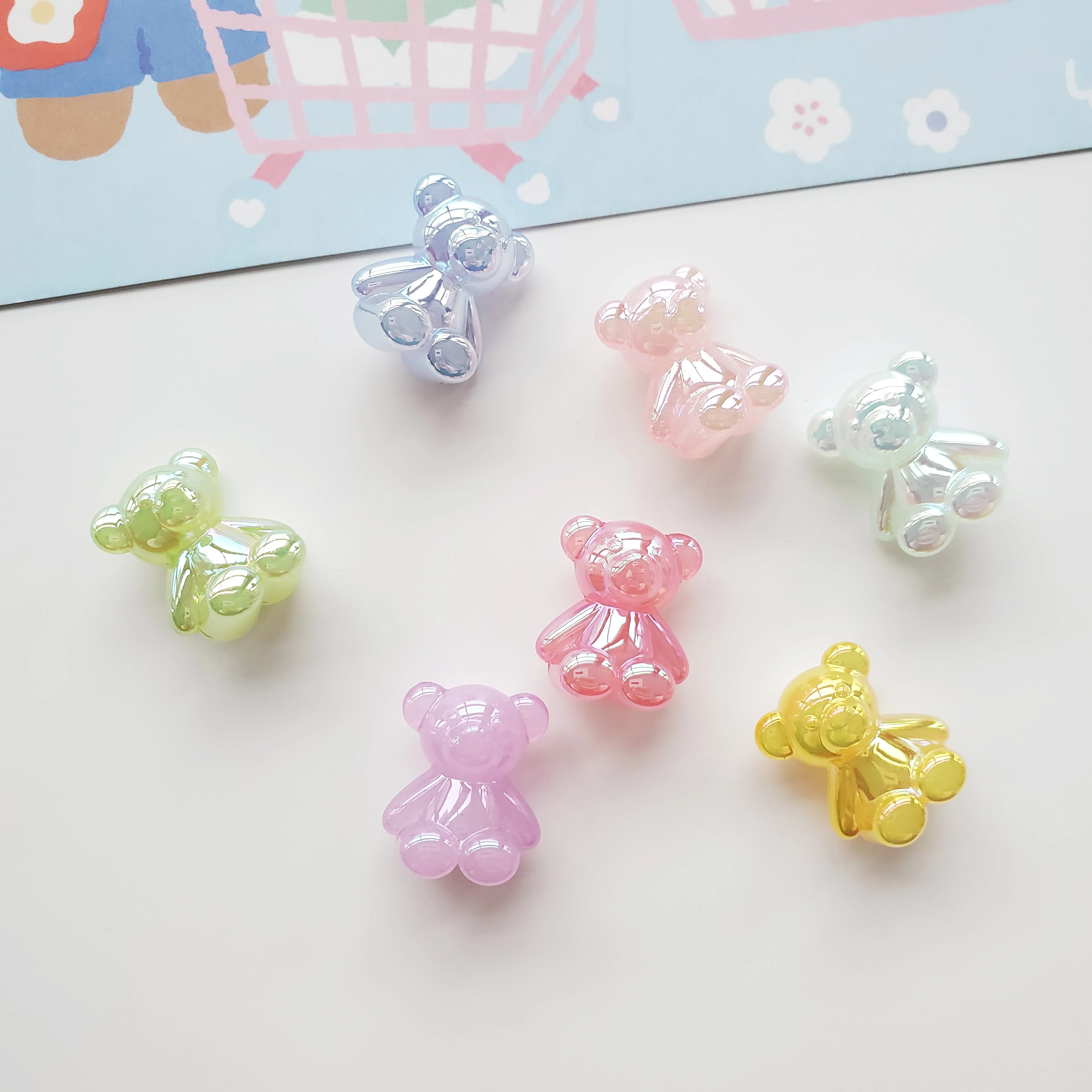 Gummy Bear Charms Resin Candy Bear Beads Acrylic Jelly Colorful Half Hole Bear Beads  For Necklace Pendant Jewelry Making