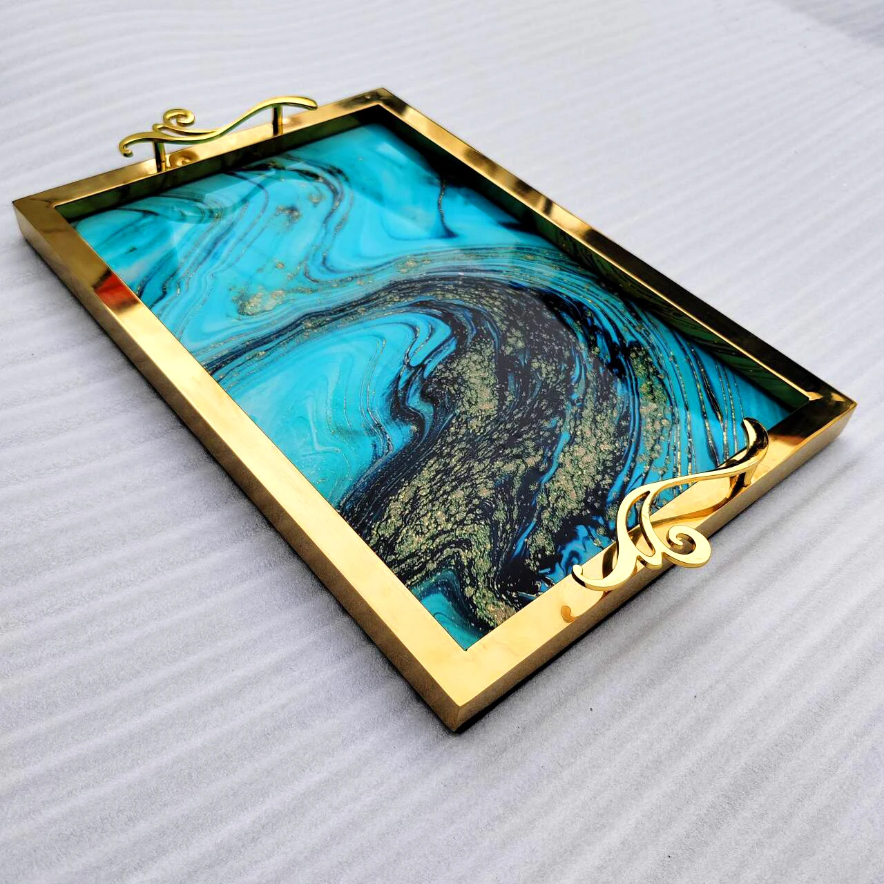 Springlegroup nordic light luxury gold high quality mirror surface tray villa dining room stainless steel metal decoration trays