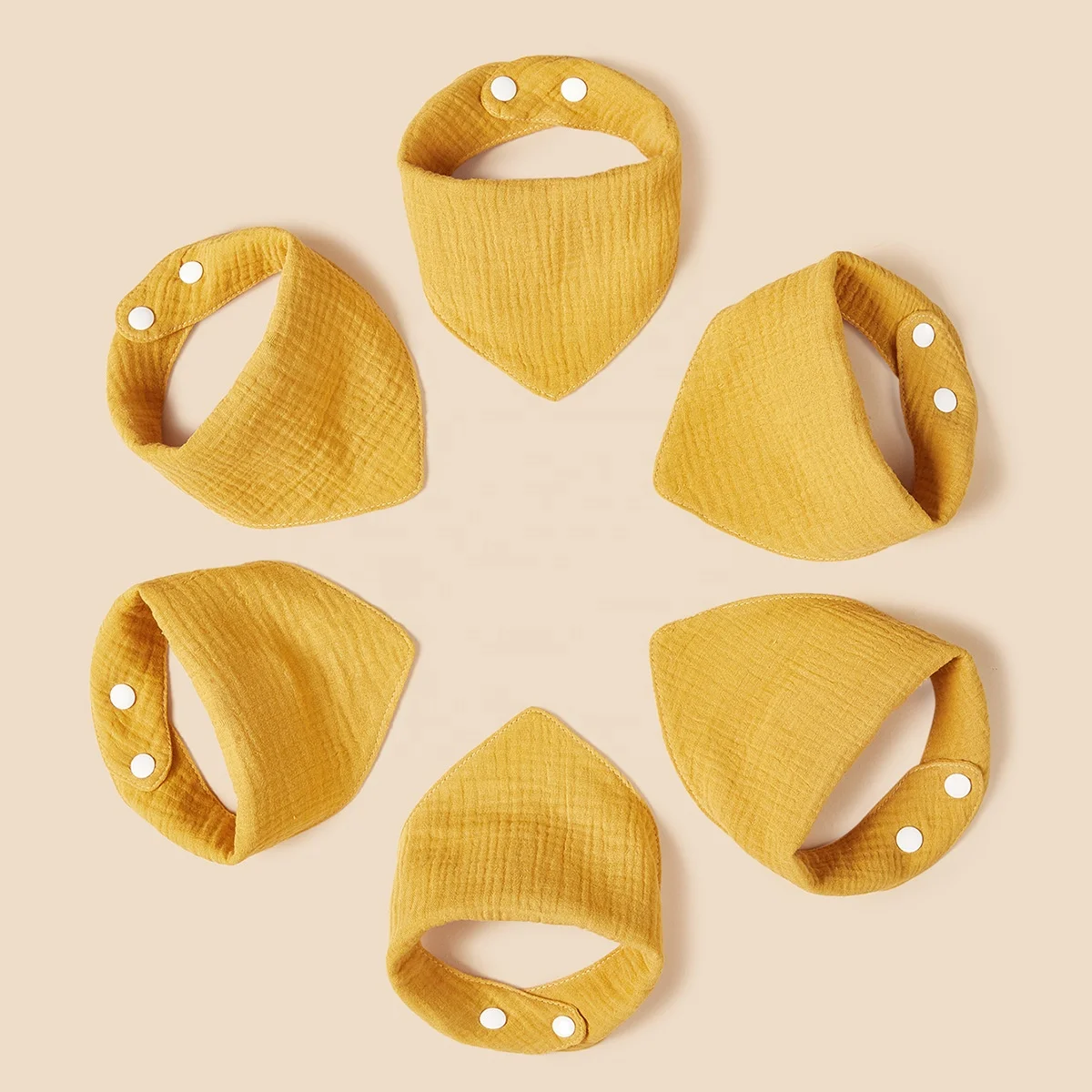 Solid Color Organic Cotton Wrinkled Muslin Double  Layers  Triangle Baby Bibs 4 Layers Acceptable Different Colors