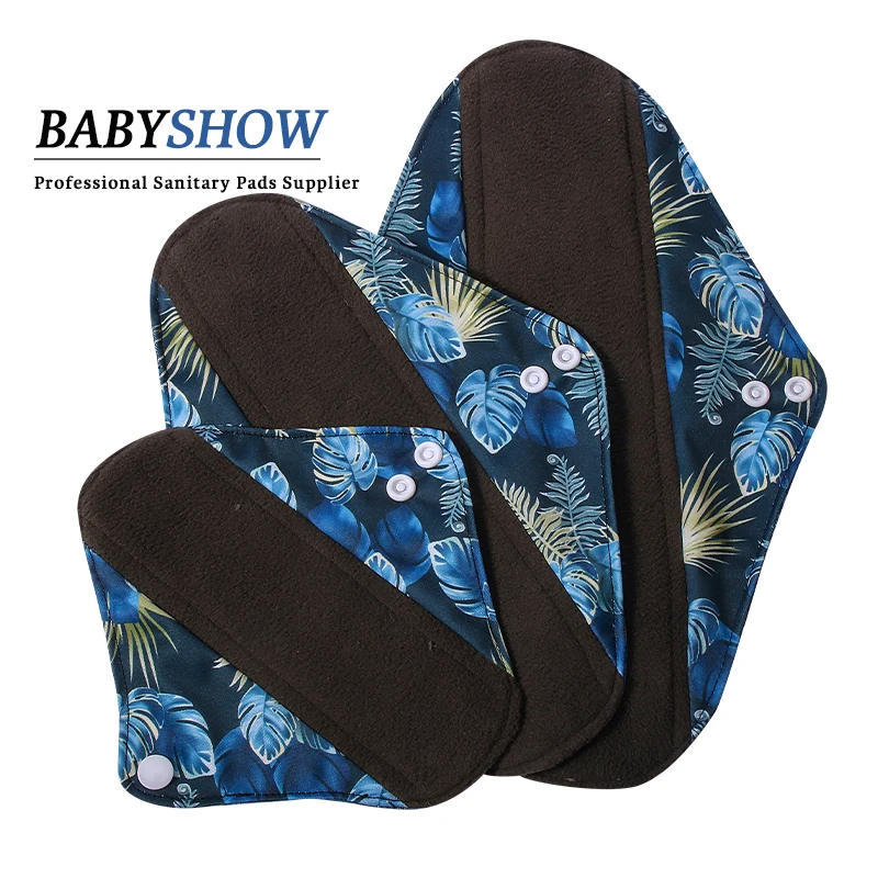 Popular Super Absorbent Reusable Bamboo Charcoal Cloth Menstrual Pad Washable Sanitary Pads Woman Eco-Friendly Pad