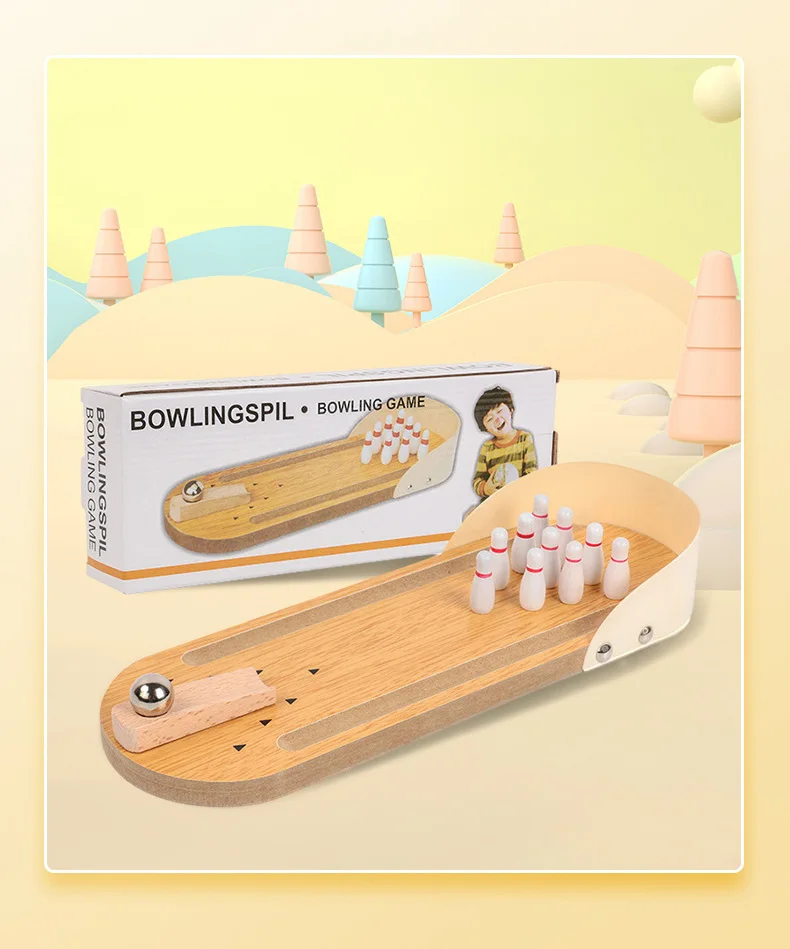 Tabletop Mini Bowling Game Set Funny Gifts Wooden Mini Bowling Set for Home Office Desk Stress Relief Gadgets