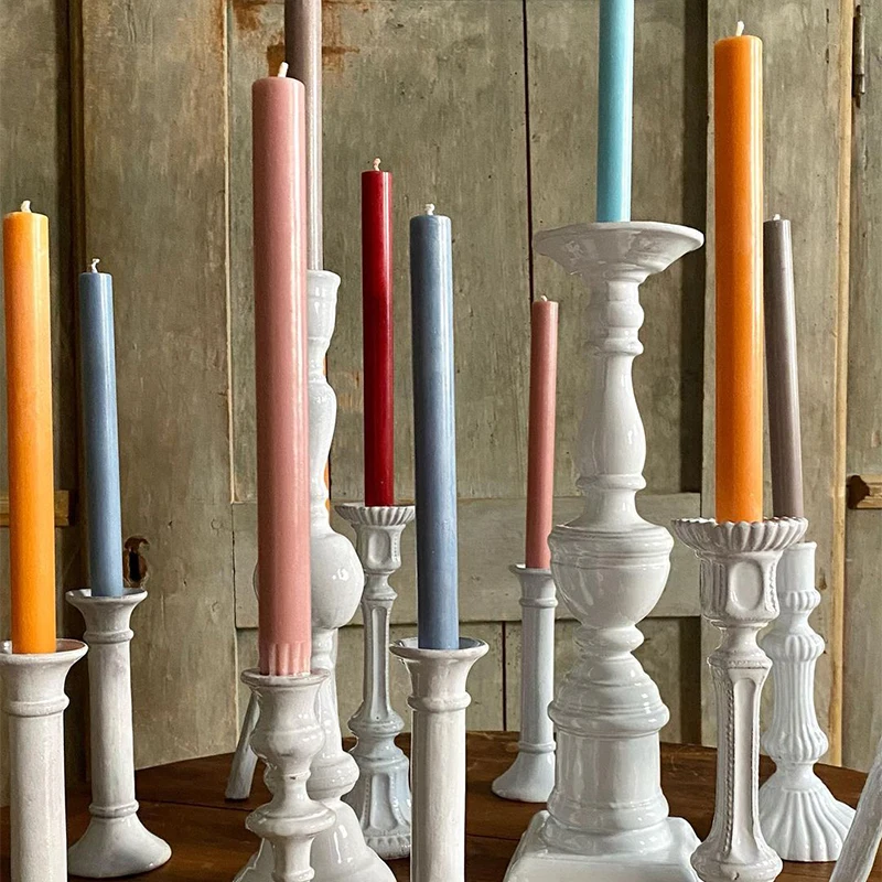 QIJIE Creative Art Column Wave Soy Wax White Cylinder Taper Candle Geometric Smooth Lines Striped Twisted Taper Candles Sticks