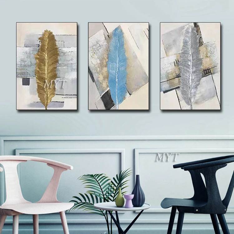 Modern Abstract Art Oil Painting 3 Panel Canvas Feather Paintings Picture Wall Decor