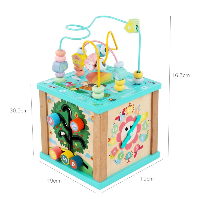 Multi-functional Wooden Activity Cubic Bead Maze Toys Babies Early Learning Multi-functional Toys Wooden Busy Box