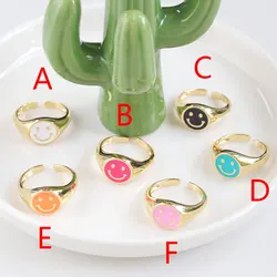 18k gold plated jewelry hot sale neon enamel rings happy face ring