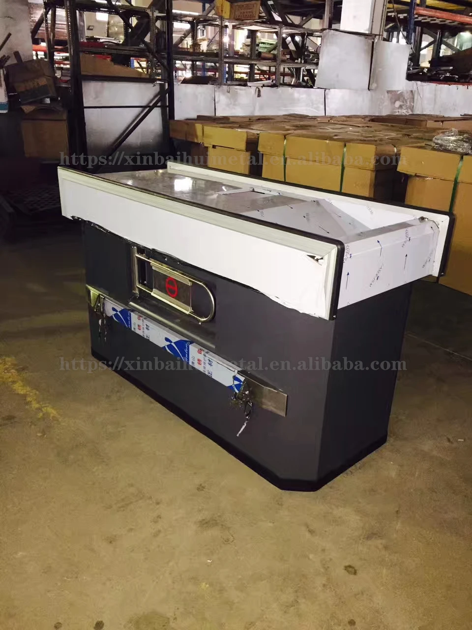 Fresh Supermarket Cashier Counter Wholesale Small Simple Modern Stainless Steel Cashier Counter Front Desk Cashier Desk