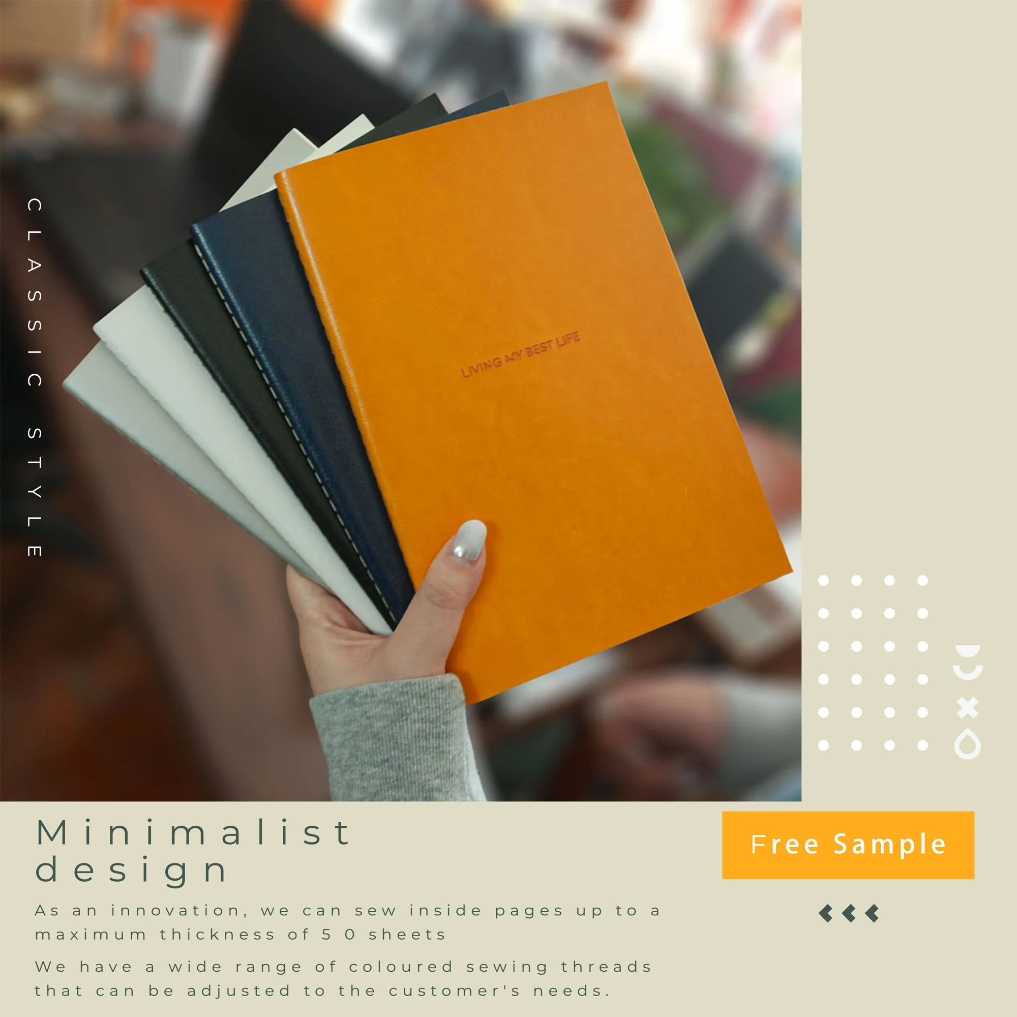 Business promotional items  free sample custom A5 A6 A7 recyclable soft cover dot lined blank PU leather notebook