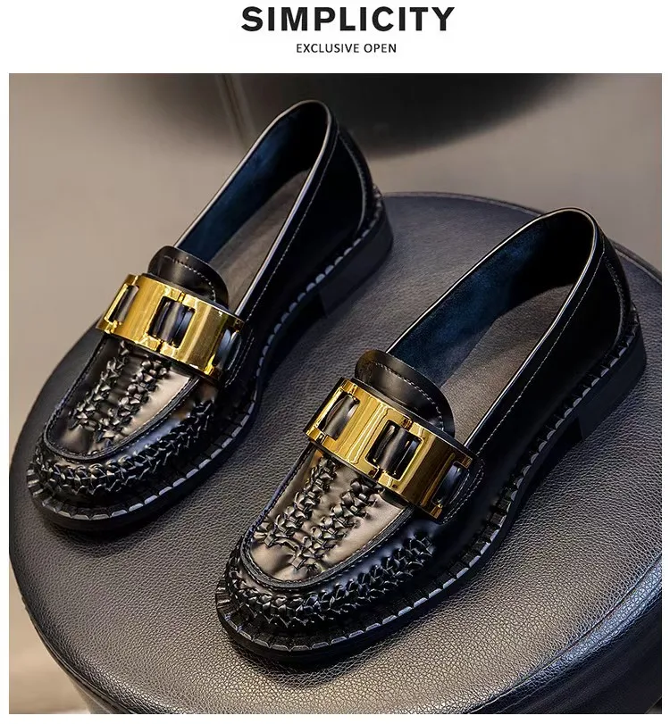 New Arrival Women Dress Leather Sole Shoes Chunky Heel Fashion Round Toe Leather Shoes