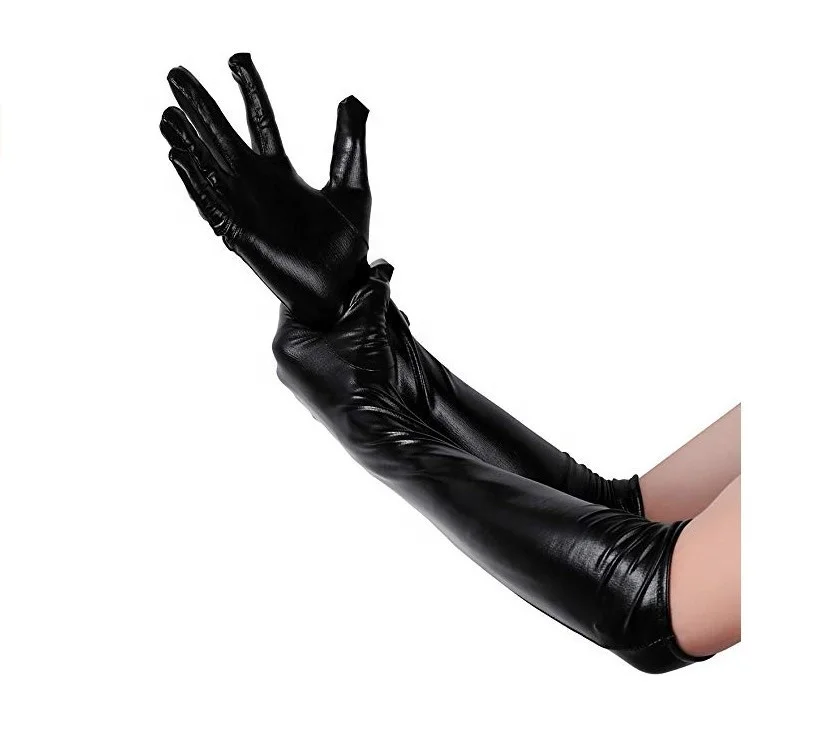 Dynamics women patent shiny party gloves women sexy long gold black gloves