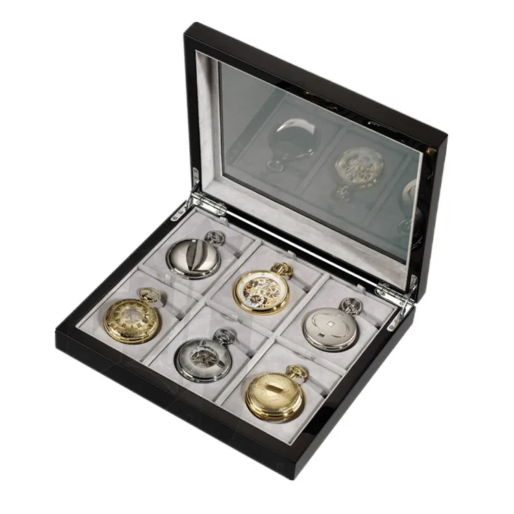 High End Wholesale Luxury Wooden Pocket Watch Display Case Storage Box with Suede Lining