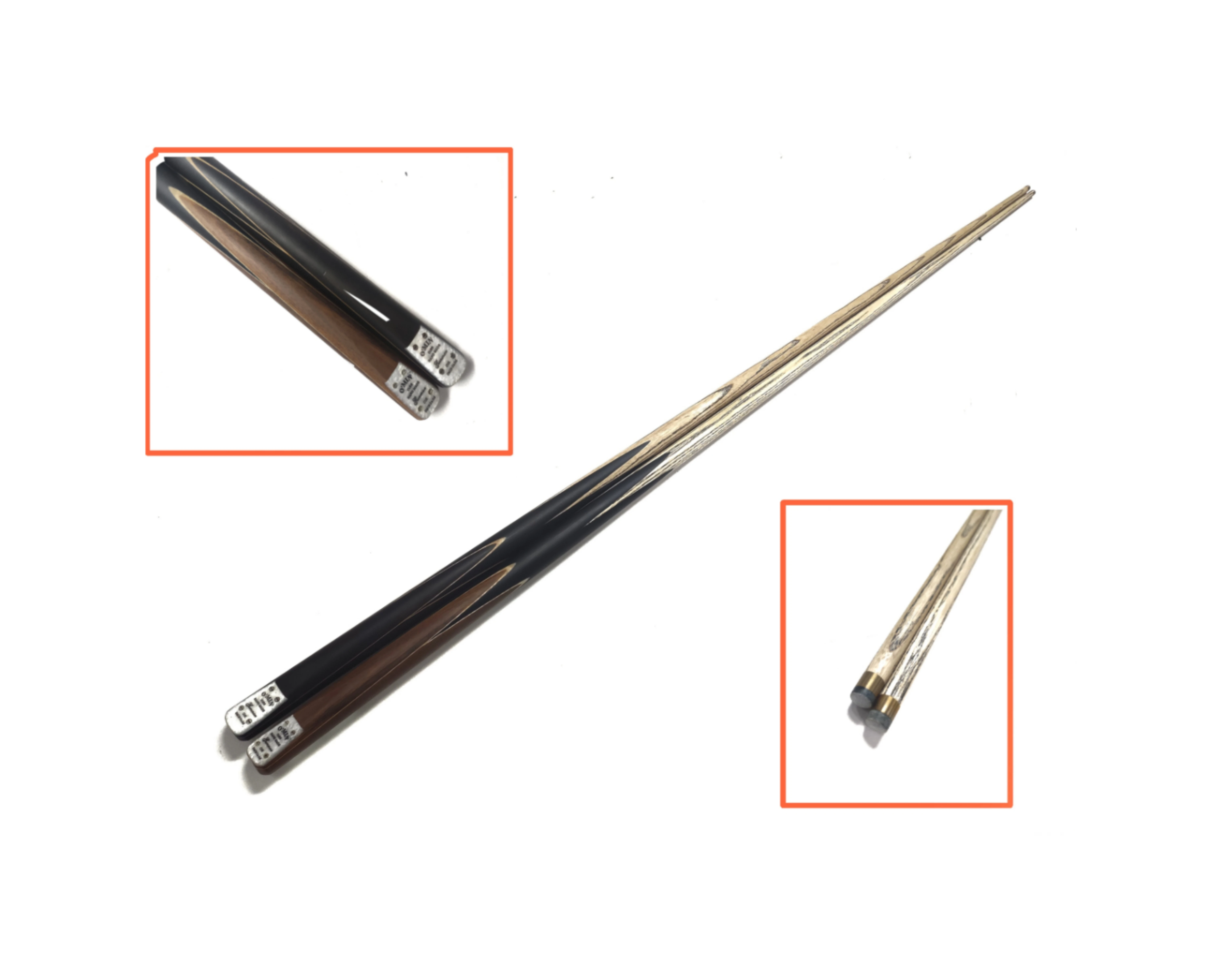 OMin Gunman Hand Made Superior Snooker Cue with Aluminium Telescopic Extension. Ash Wood Shaft, Ebony Shaft. 10mm Tip
