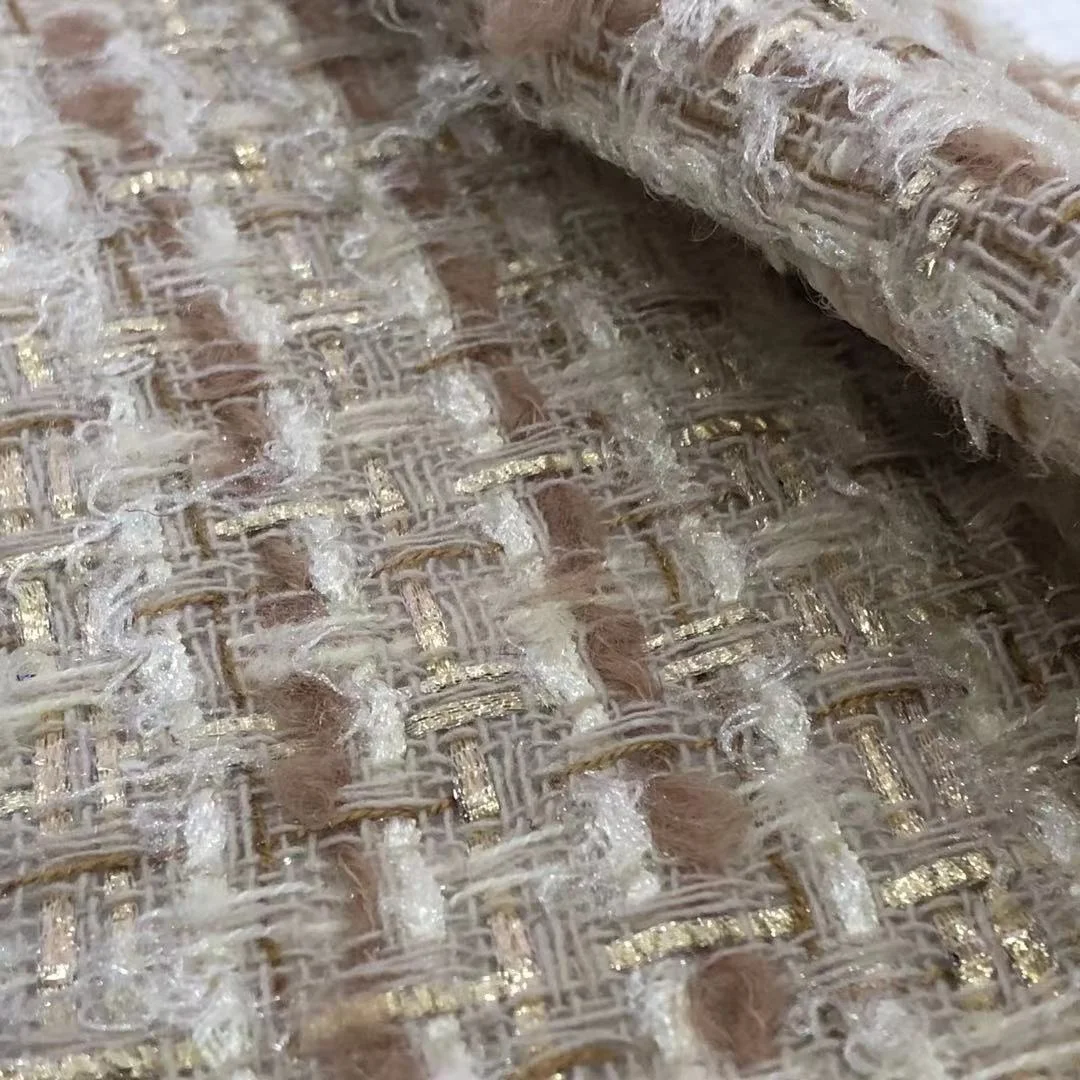 196GSM All Seasons Fabrics Beautiful Gold Wire Tweed Clothing and Home