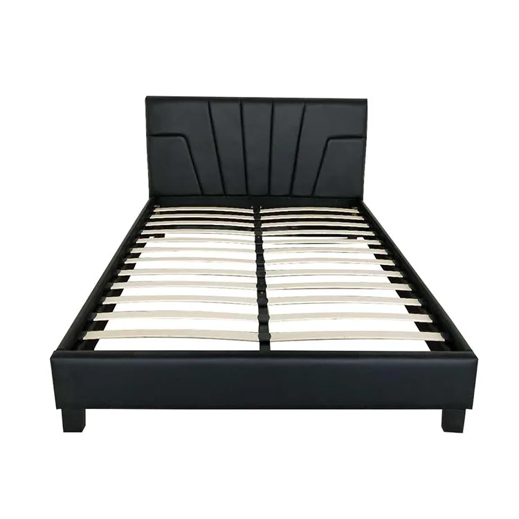 P-62 Luxury Bedroom Furniture upholstered black leather bed king bed frame