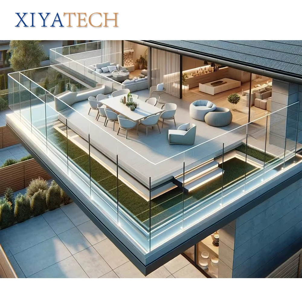 XIYATECH Frameless Glass Railing with Heavy-Duty Aluminum U Channel for Balcony, Deck, and Stair Applications, Modern Design