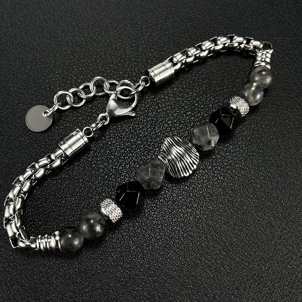 factory stainless steel vintage lion head beads bracelet fashion natural stone beads bracelet hip-hop design for men and women