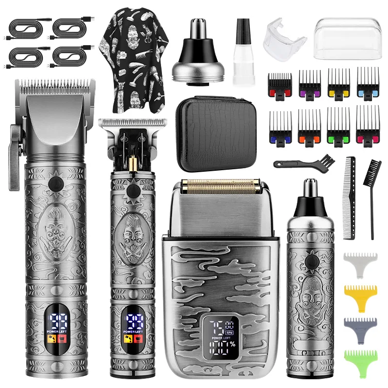 Dropshipping BeBeauty 740 NEW Hair Clippers Electric Shaver Hair Trimmer Nose Trimmer Men Grooming Set Metal Body Gold