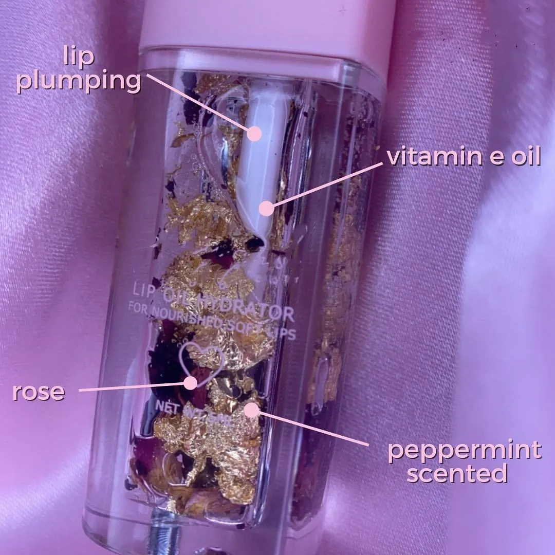  2021 24K gold and rose Lipgloss Oil Base Custom Flower Wholesale Heart Tube Private Label Vendors Honey Lip Plumping