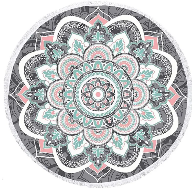 Round  Beach Towel  Blanket Large Soft Absorbent Fast Dry Sand Free Picnic Yoga Mat oversize Beach Towels Print Waffle