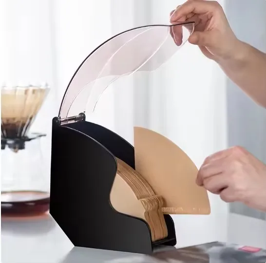 Customized Logo Coffee acrylic filter paper storage box Fan filter paper dust storage box filter paper holder