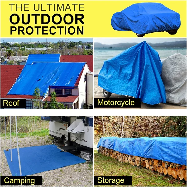 YRH Factory Heavy Duty Blue Waterproof PE Tarps Camping Truck Car Roof Snow Tarpaulin Sheet Roll Cover