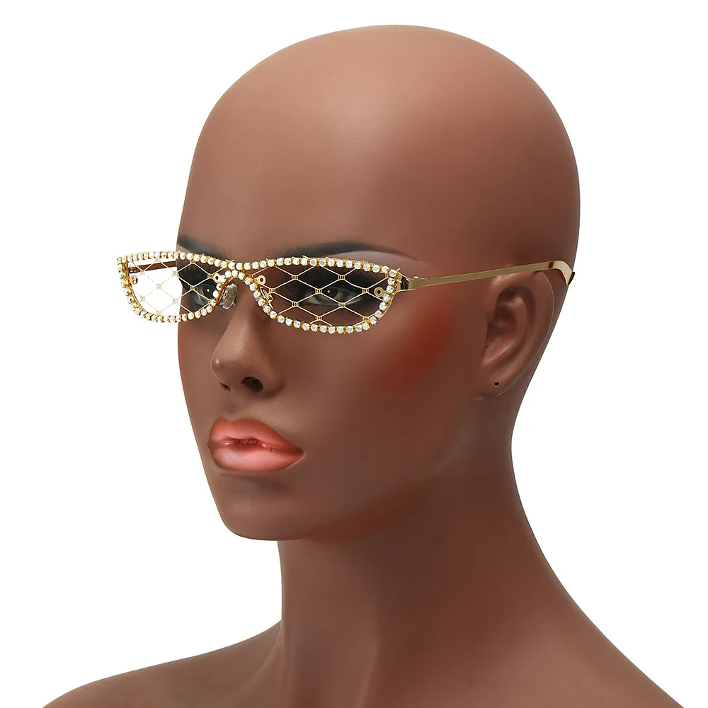 New diamond studded sunglasses without lenses popular on the internet full of diamonds 2024 party sunglasses