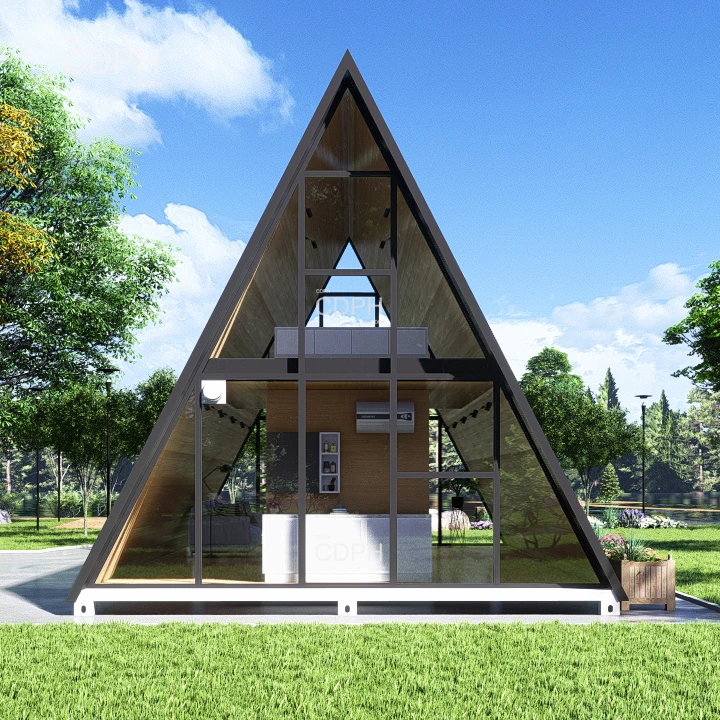 CDPH Luxury modular home light steel frame residential two bedrooms prefab tiny wooden like triangular villa prefabricated house