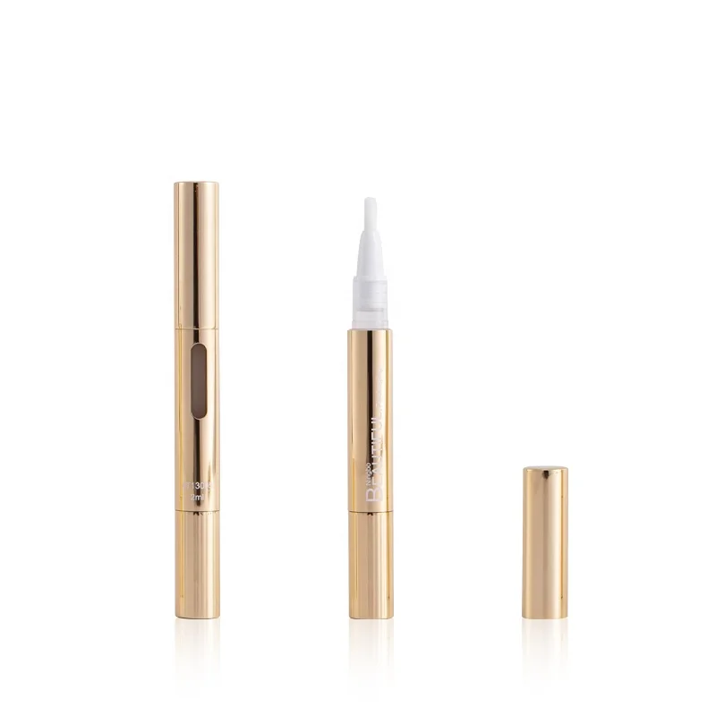 2ml luxury empty shiny gold twist pen with clear window for concealer nail cuticle oil lip plumper lip gloss