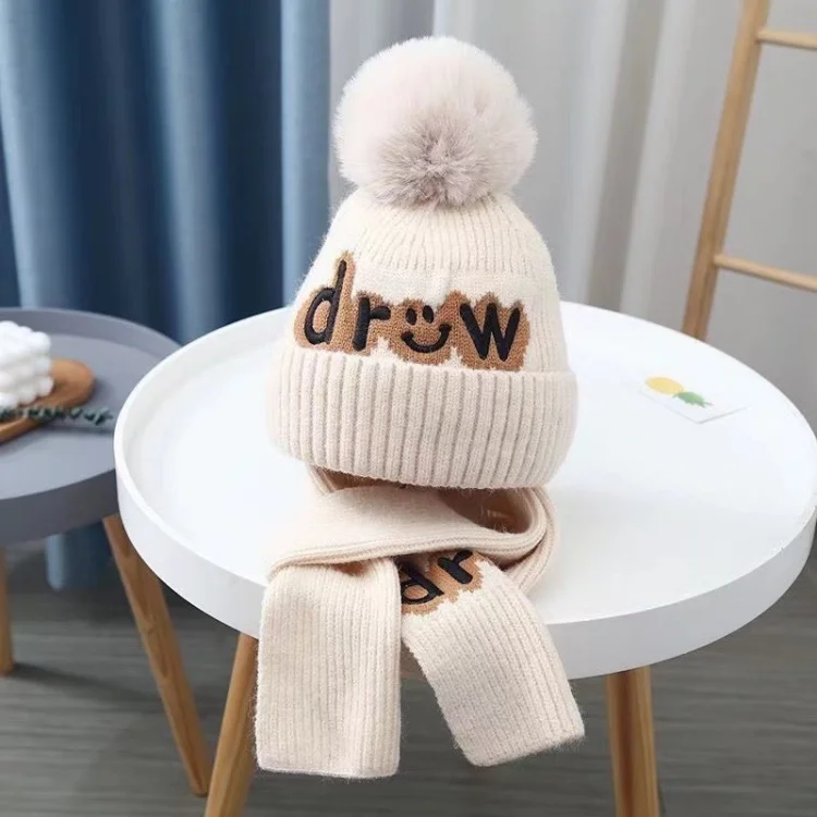 High Quality Warm Beanie Kids Winter Hat Scarf Sets Custom Little Bear Ladies Designer Hat And Scarf Brand Sets Cap For Kids