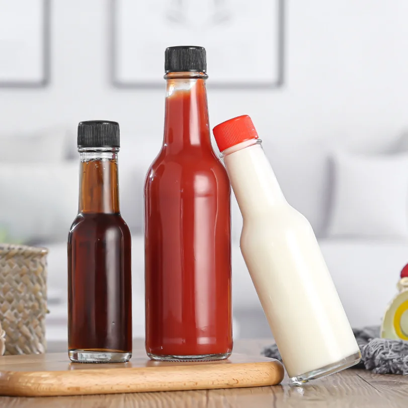 Wholesale 150ml 250ml 3oz 5oz Empty Spice Dressing Chili Table Glass Salad BBQ Hot Sauce Bottle With LeakProof Cap