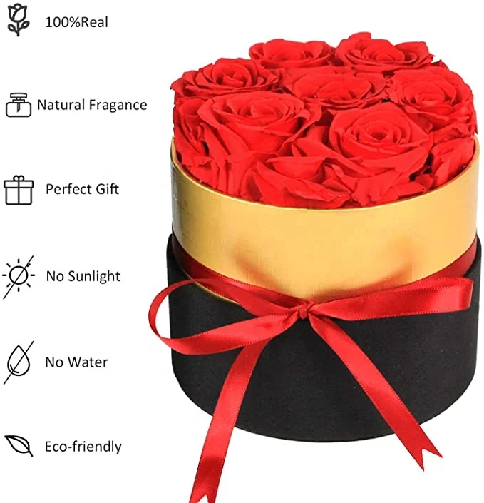 2022 New products ideas Wholesale fresh flowers Preserved Eternal Forever Stabilized rose in Round box with Gold paper for Decor