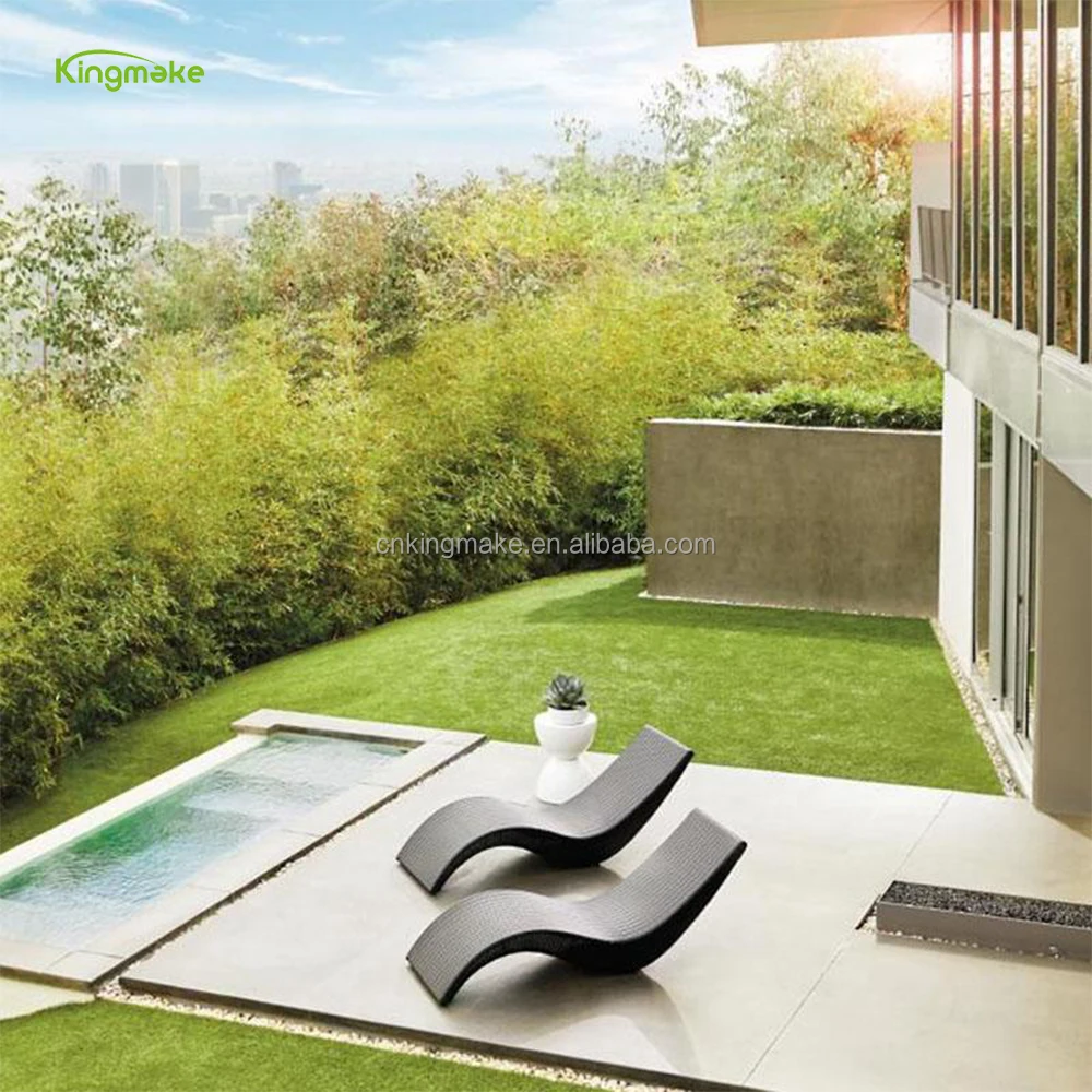 Synthetic rattan S shaped waterproof  swimming pool chair wicker beach bed stacking sun lounger with cushions