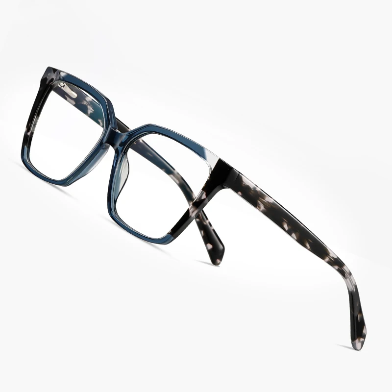 Bold Square Glasses Frames with Angular Color-Mixed Design and Anti Blue Light Protection Lenses Acetate Glasses for Unisex