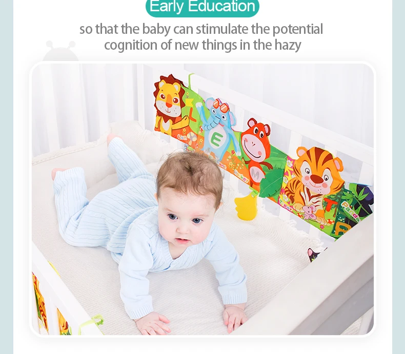 Sozzy cute newborn baby toy crinkle paper sound visual stimulate lion foldable crib hanging cloth book