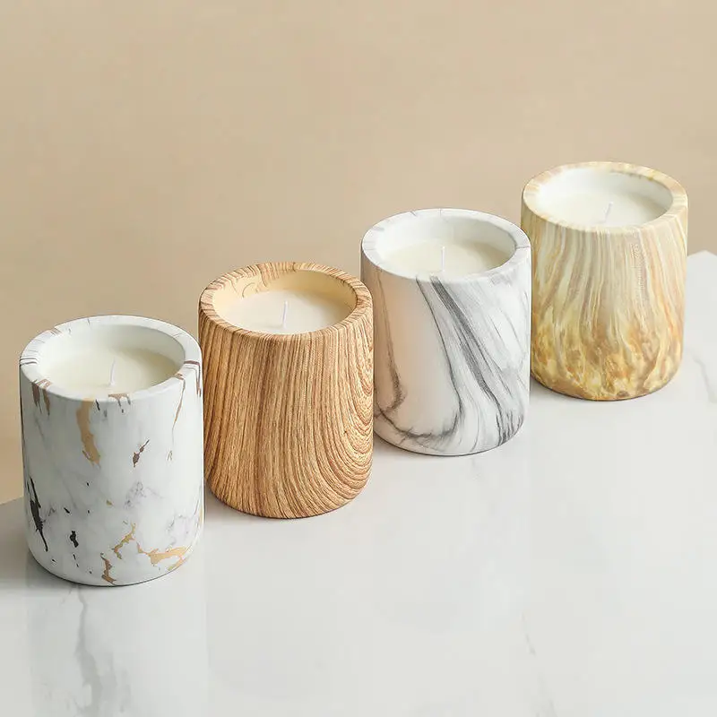 Luxury Marble Grain Container Vessels Empty Ceramic Candle Jars Home Fragrance Scented Candles